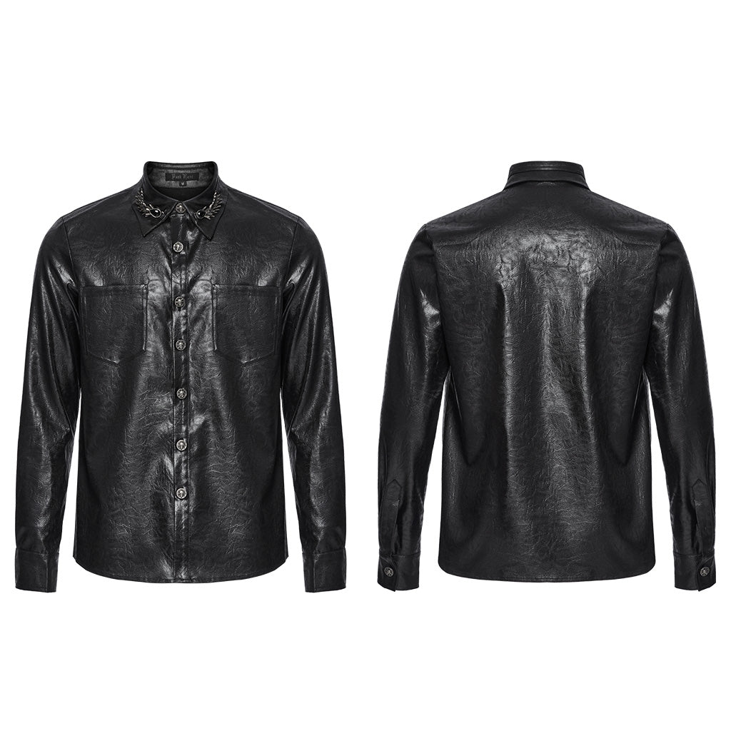 WY-1678CCM Gothic Dragon Scale Long Sleeve Button-Up Faux Leather Shirt?-??Punk Rave Clothing