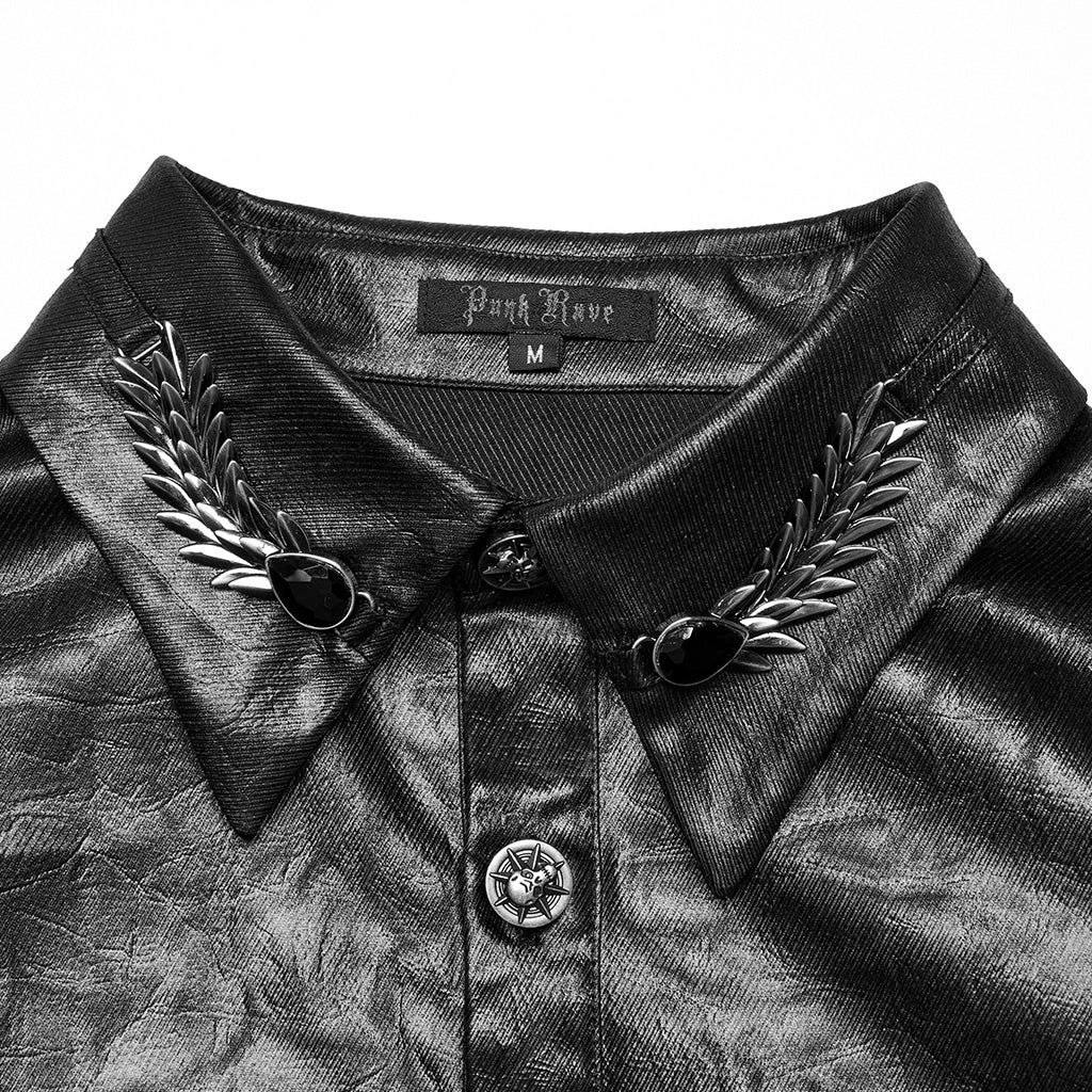 WY-1678CCM Gothic Dragon Scale Long Sleeve Button-Up Faux Leather Shirt?-??Punk Rave Clothing