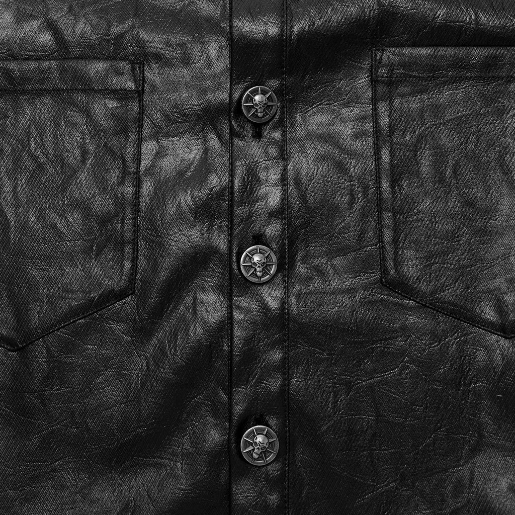 WY-1678CCM Gothic Dragon Scale Long Sleeve Button-Up Faux Leather Shirt?-??Punk Rave Clothing