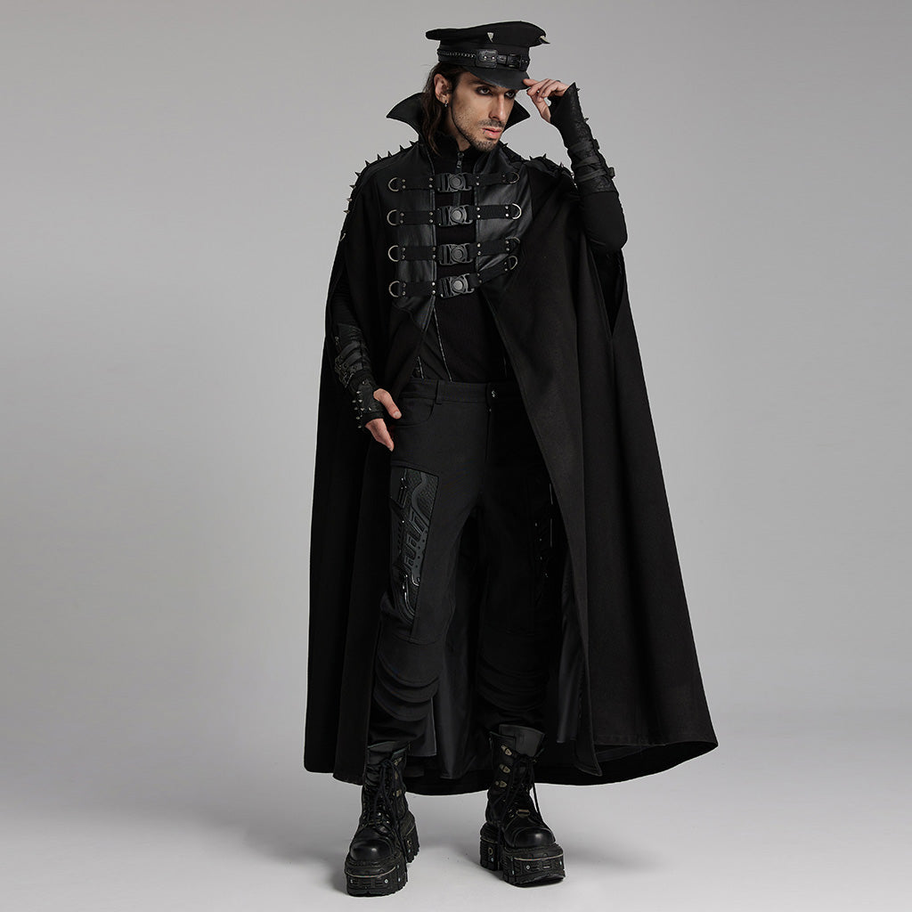 WY-1680DPM Mens Gothic High Collar Buckle Punk Coat Cape?-??Punk Rave Clothing