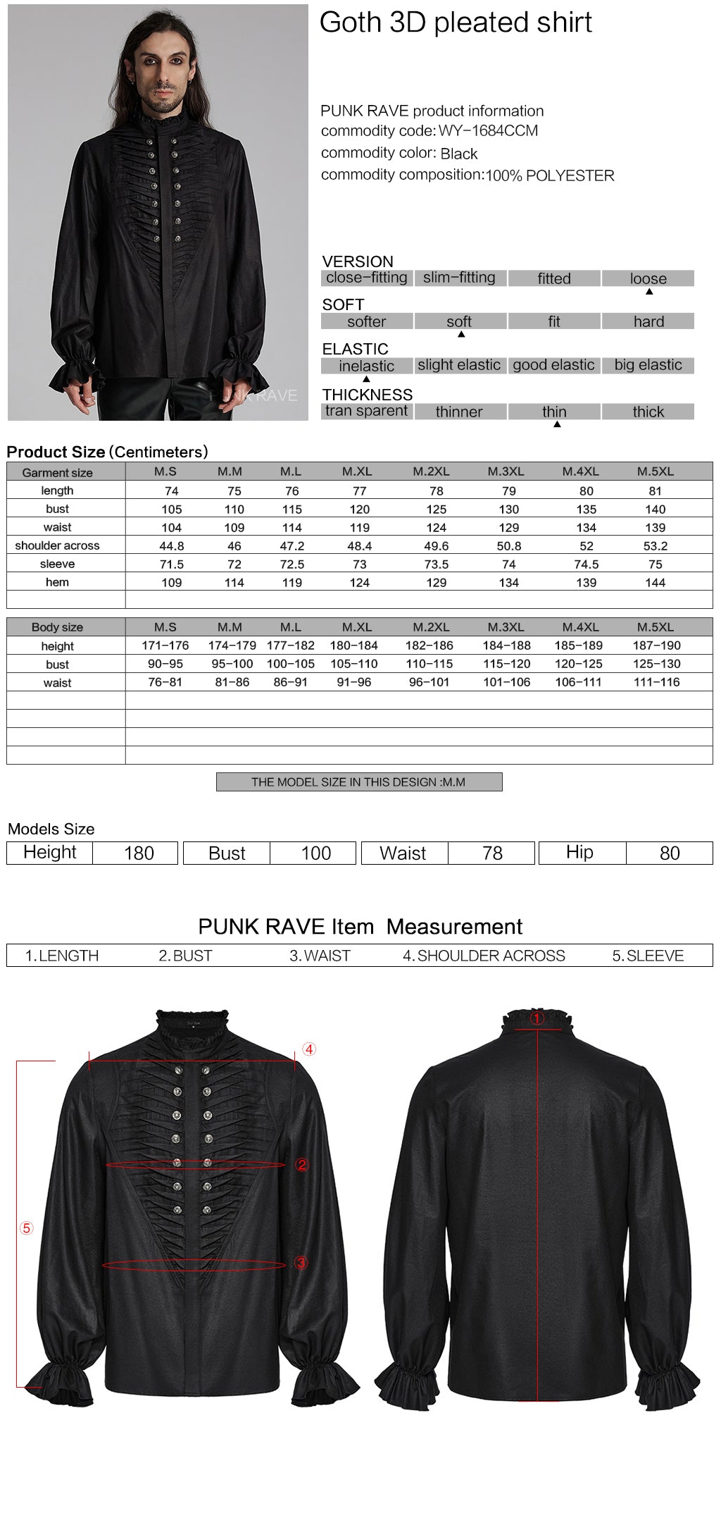 WY-1684CCM Mens Gothic Pleated Ruffle Shirt Victorian Steampunk Style?-??Punk Rave Clothing