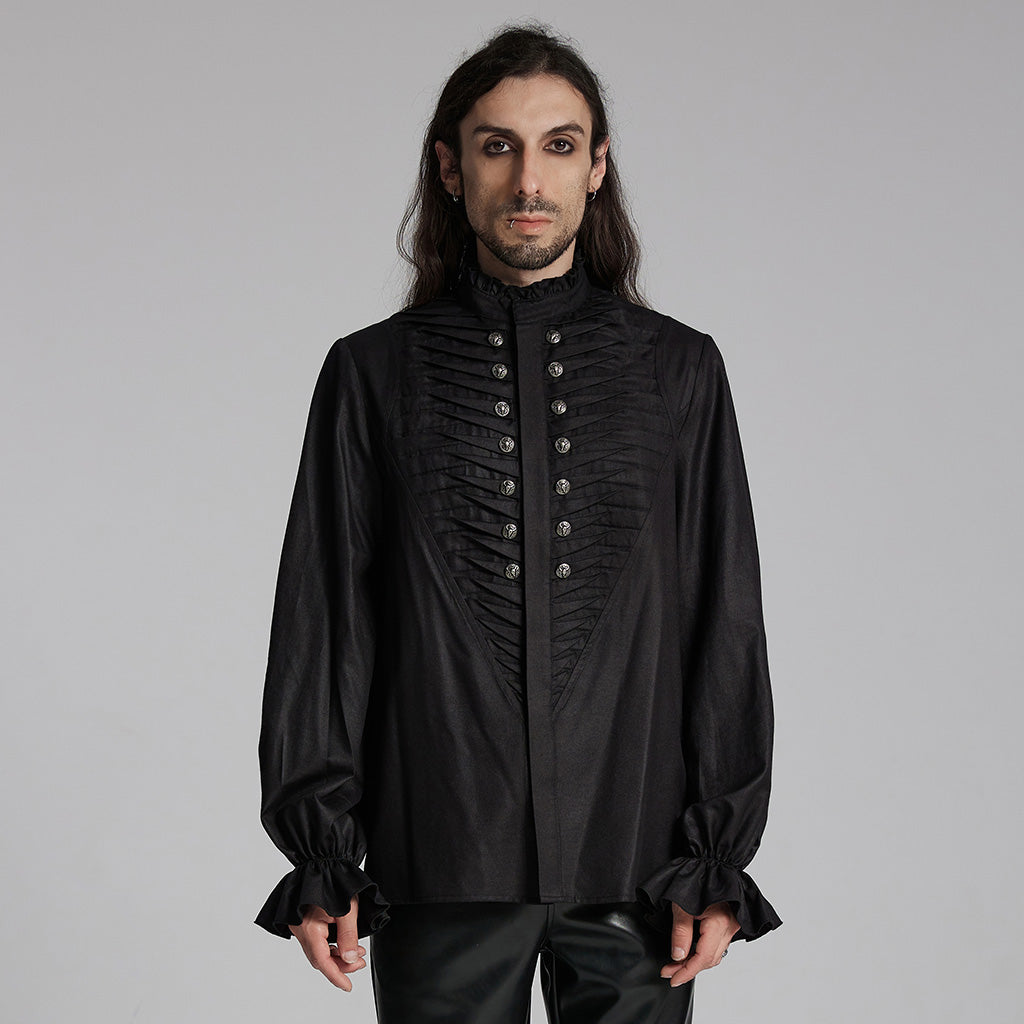 WY-1684CCM Mens Gothic Pleated Ruffle Shirt Victorian Steampunk Style?-??Punk Rave Clothing
