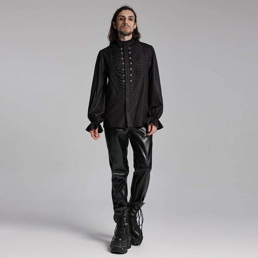 WY-1684CCM Mens Gothic Pleated Ruffle Shirt Victorian Steampunk Style?-??Punk Rave Clothing
