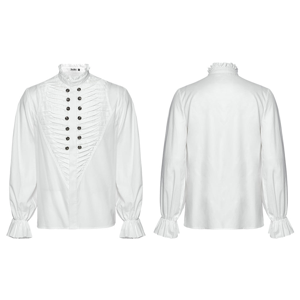 WY-1684CCM Mens Gothic Pleated Ruffle Shirt Victorian Steampunk Style?-??Punk Rave Clothing