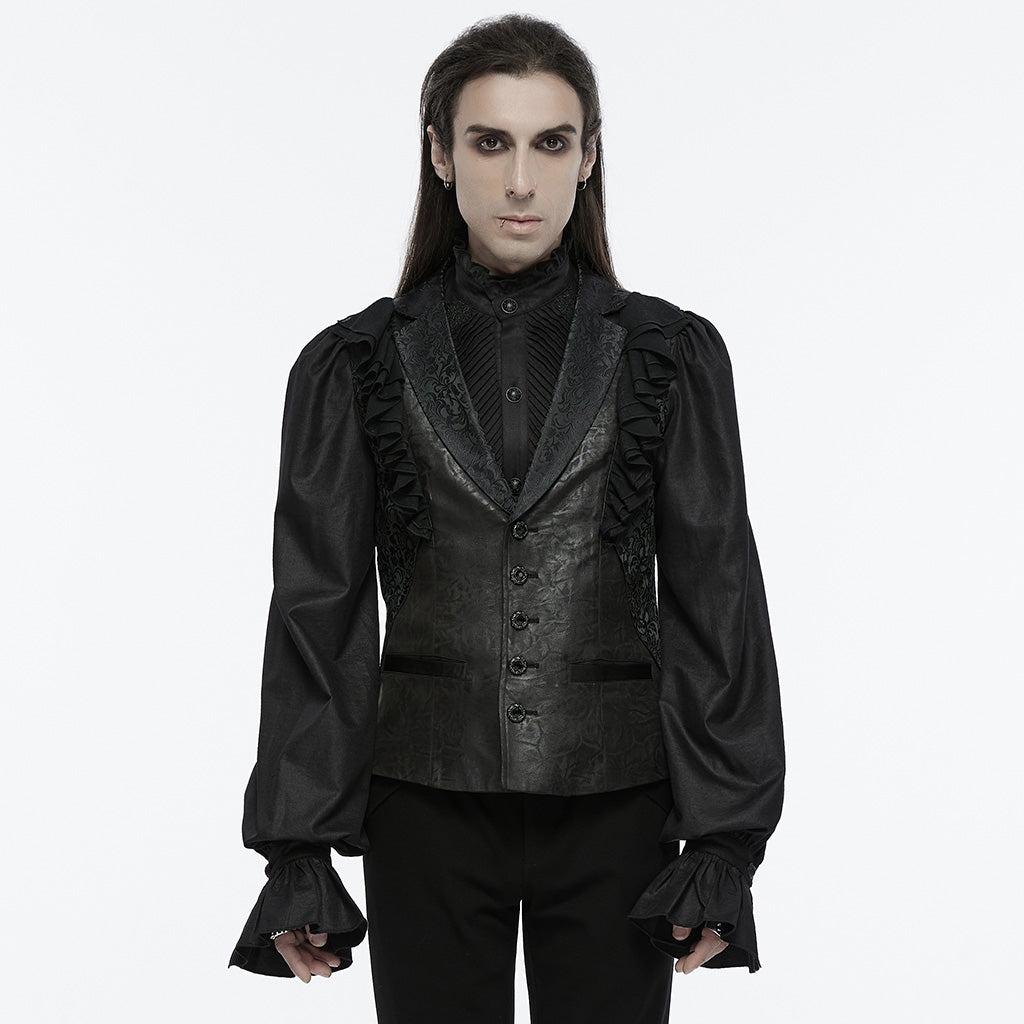 WY-1686MJM Ruffled Brocade Gothic Vest with Buttoned Front Detailing?-??Punk Rave Clothing