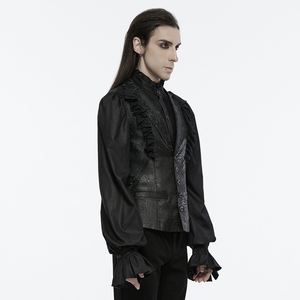 WY-1686MJM Ruffled Brocade Gothic Vest with Buttoned Front Detailing?-??Punk Rave Clothing