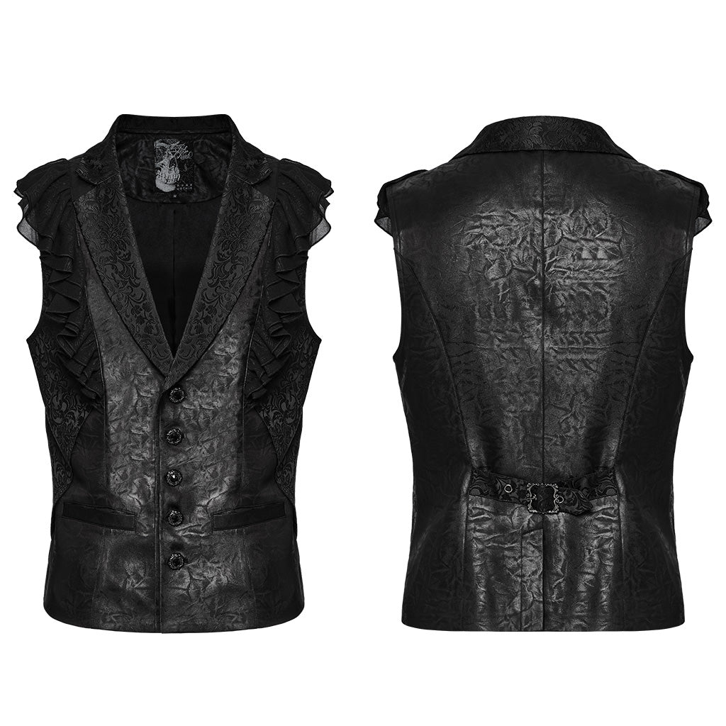 WY-1686MJM Ruffled Brocade Gothic Vest with Buttoned Front Detailing?-??Punk Rave Clothing
