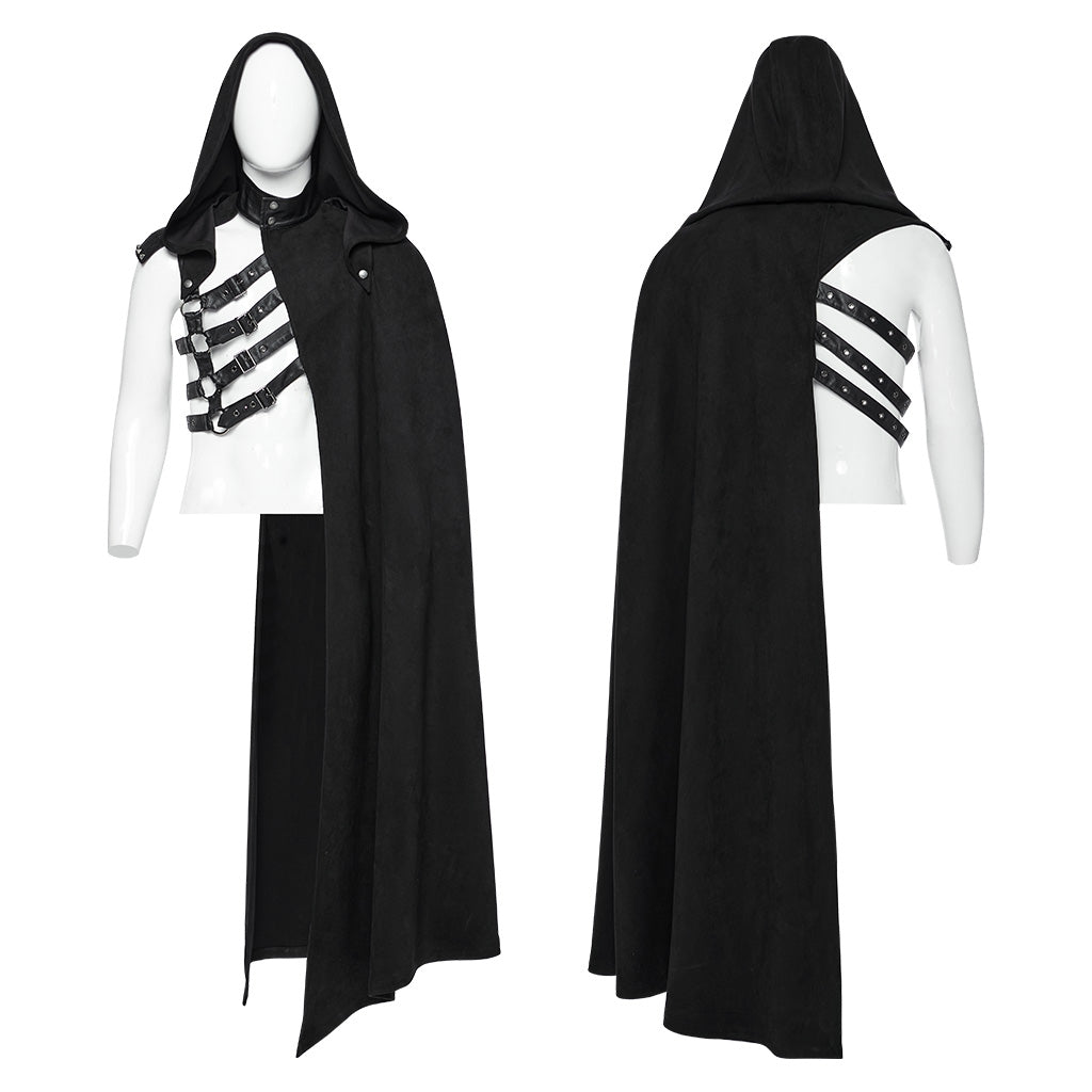 WY-1687DPM Punk Coat Asymmetric Detachable Cloak Hooded Goth Style?-??Punk Rave Clothing