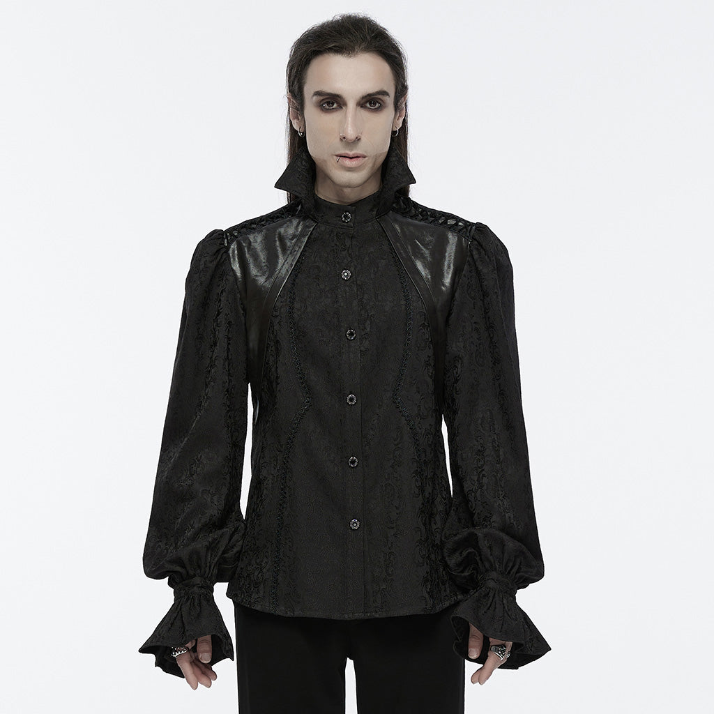 WY-1690CCM Victorian Gothic Stand Collar Ruffled Sleeve Shirt White?-??Punk Rave Clothing