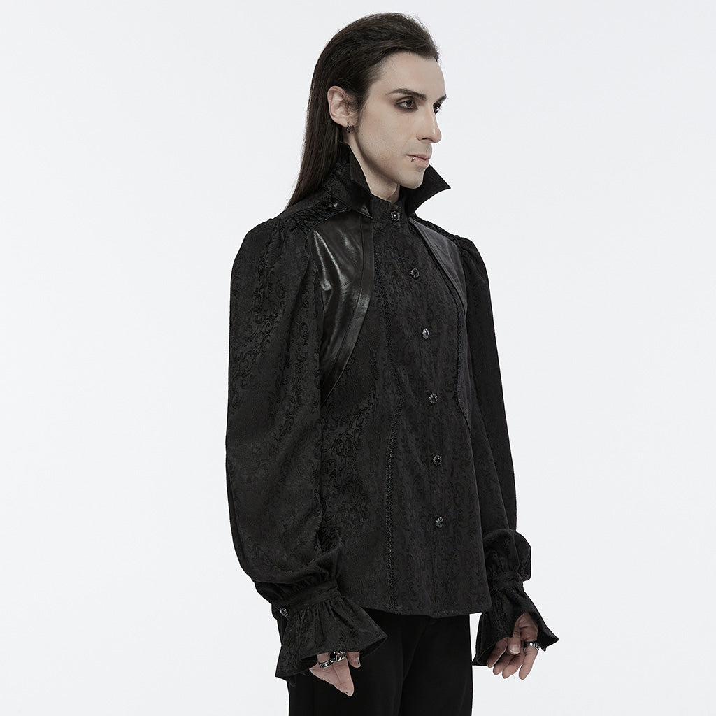 WY-1690CCM Victorian Gothic Stand Collar Ruffled Sleeve Shirt White?-??Punk Rave Clothing