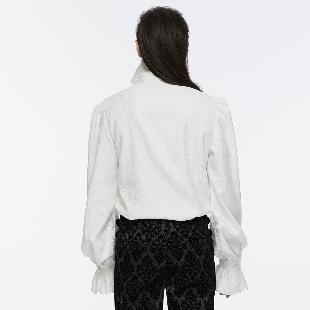 WY-1690CCM Victorian Gothic Stand Collar Ruffled Sleeve Shirt White?-??Punk Rave Clothing