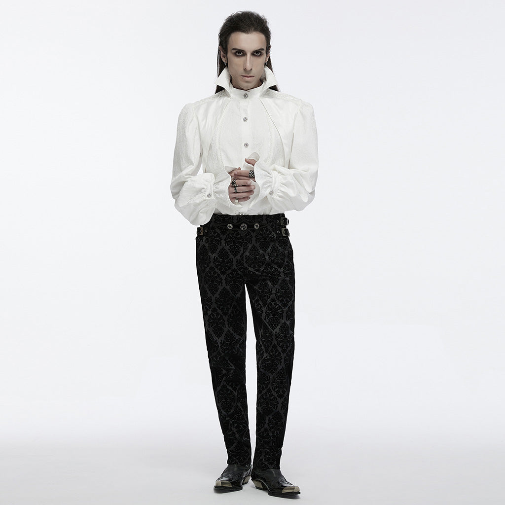 WY-1690CCM Victorian Gothic Stand Collar Ruffled Sleeve Shirt White?-??Punk Rave Clothing