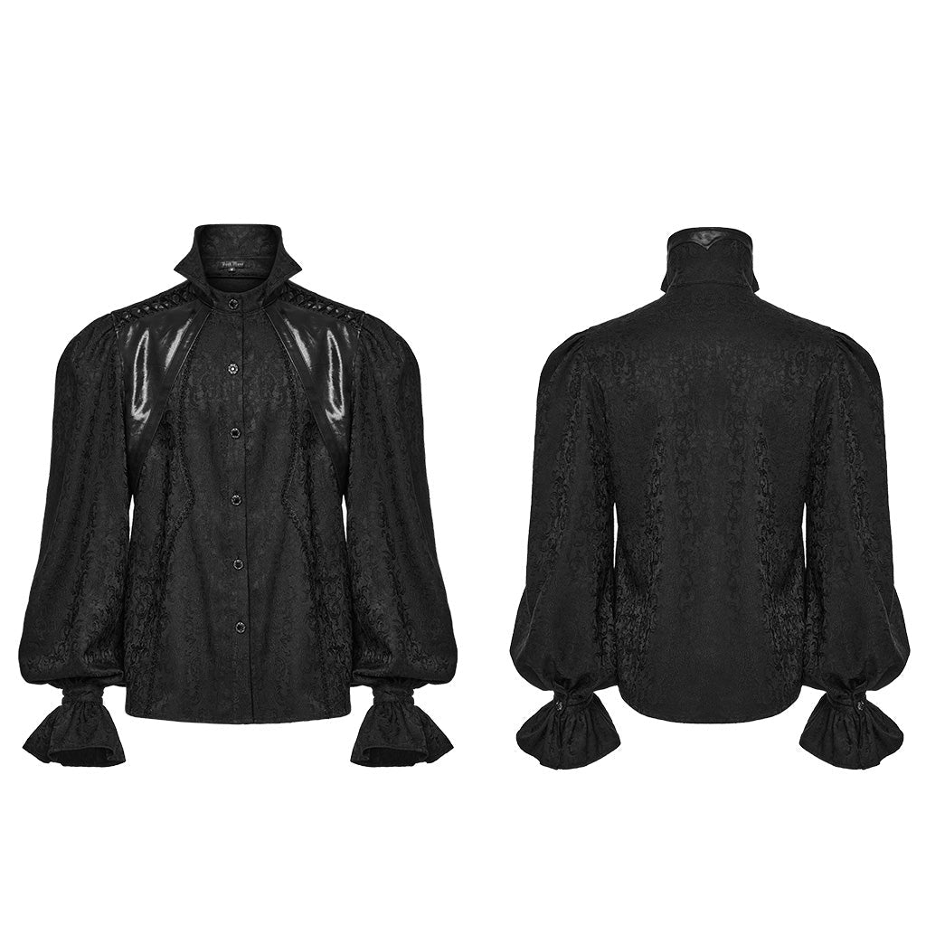 WY-1690CCM Victorian Gothic Stand Collar Ruffled Sleeve Shirt White?-??Punk Rave Clothing