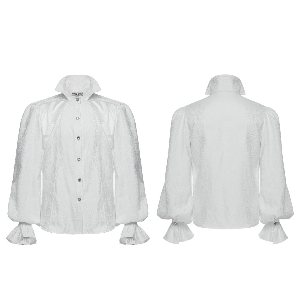 WY-1690CCM Victorian Gothic Stand Collar Ruffled Sleeve Shirt White?-??Punk Rave Clothing