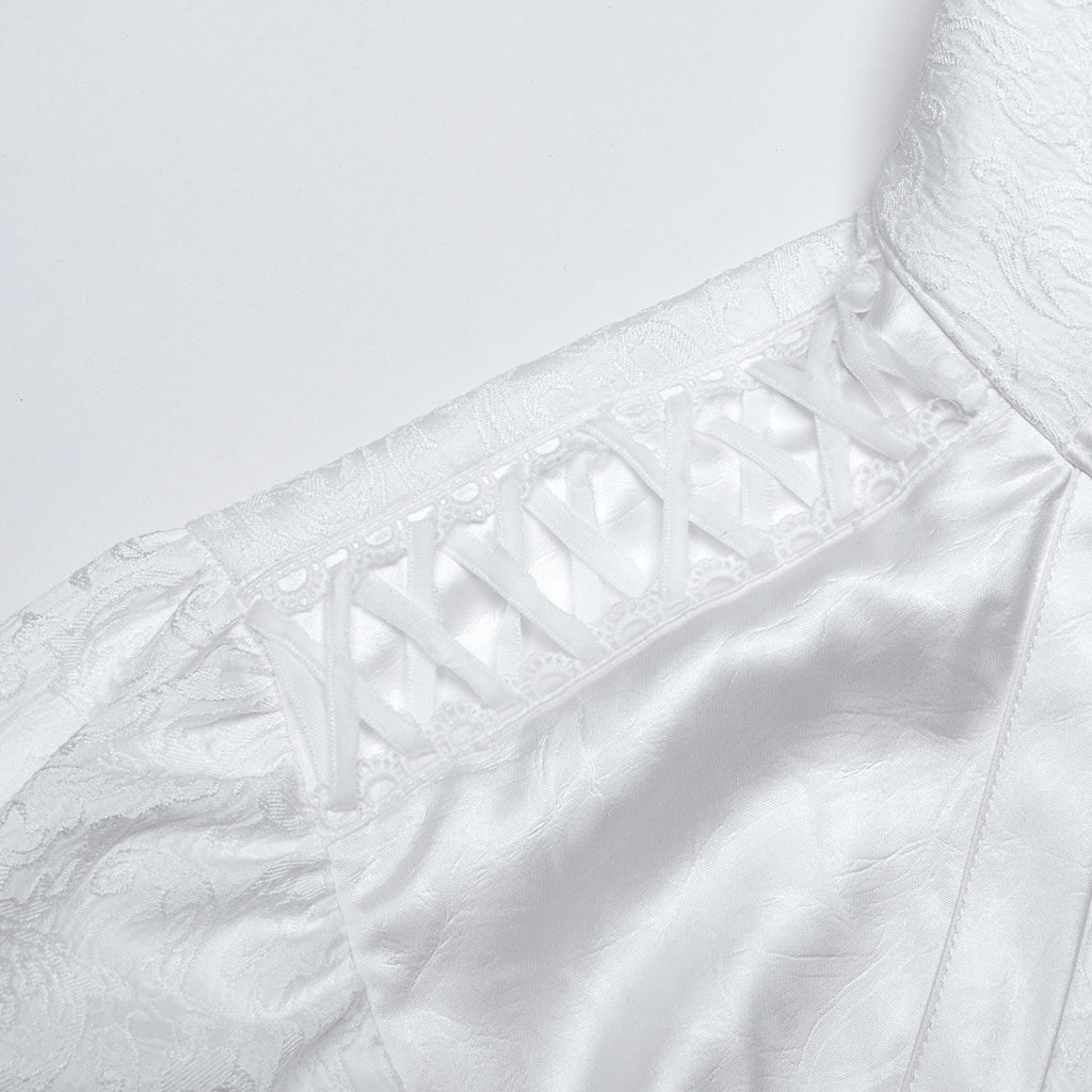 WY-1690CCM Victorian Gothic Stand Collar Ruffled Sleeve Shirt White?-??Punk Rave Clothing