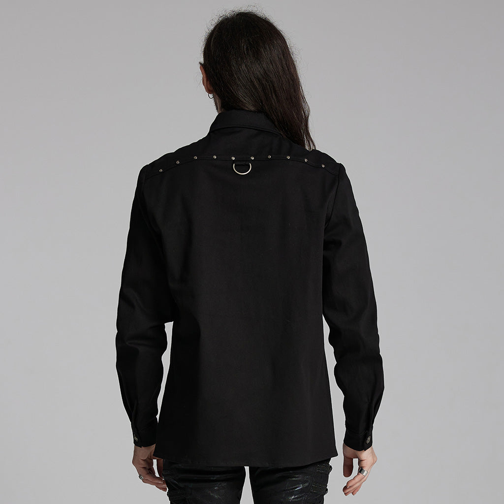 WY-1691CCM Gothic Rivet-Adorned Button-Up Black Punk Shirt?-??Punk Rave Clothing