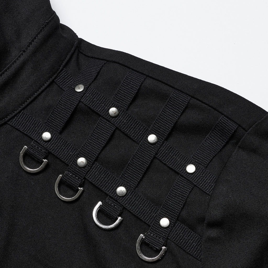 WY-1691CCM Gothic Rivet-Adorned Button-Up Black Punk Shirt?-??Punk Rave Clothing