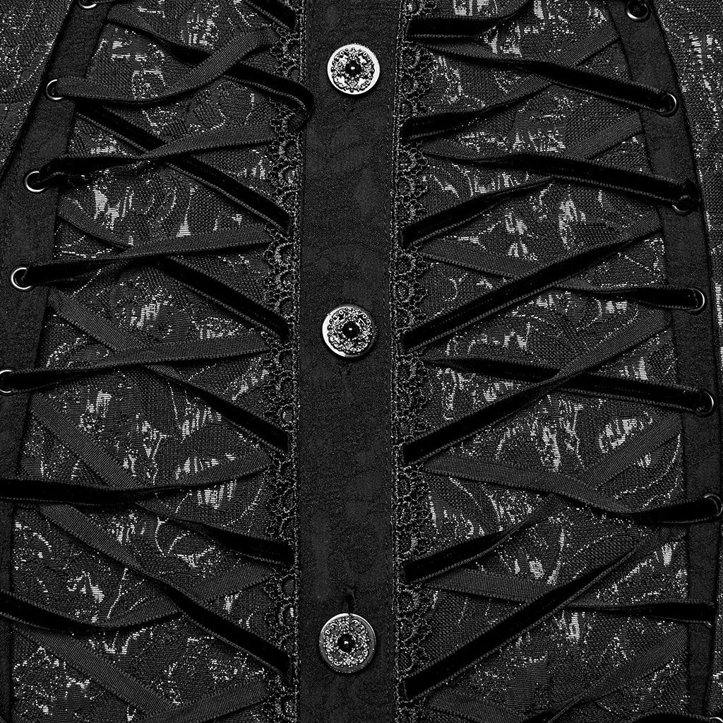 WY-1692CCM Mens Gothic Embroidered Shirt with Lace-Up Front?-??Punk Rave Clothing