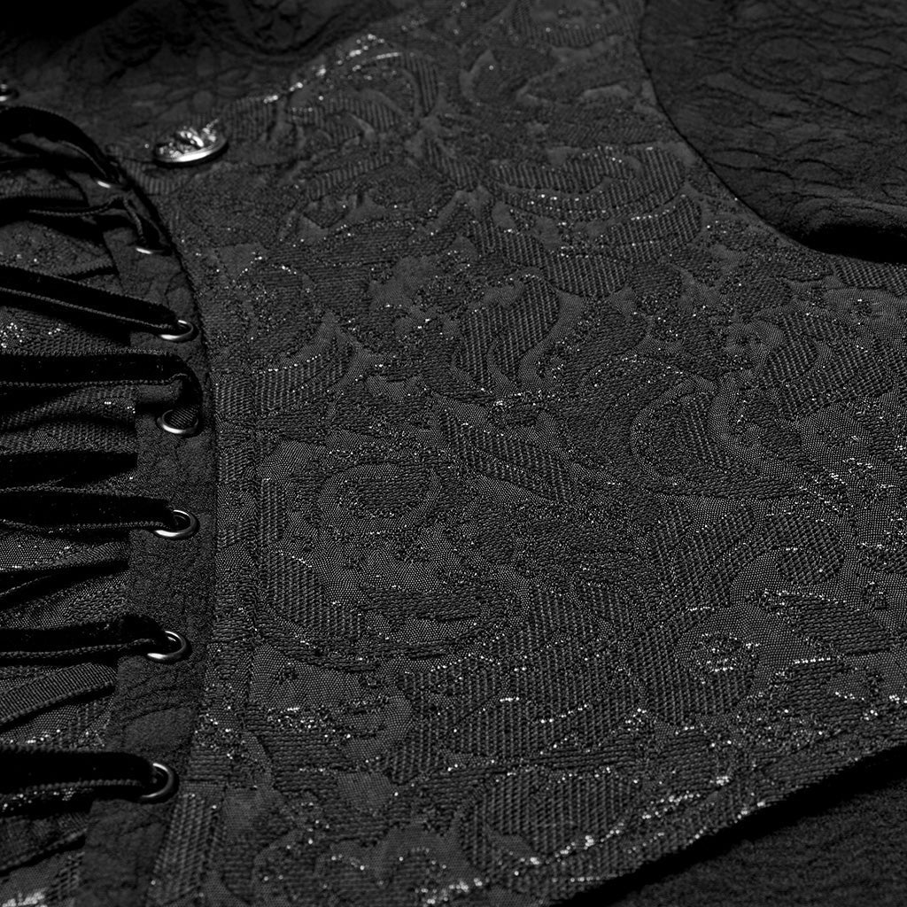 WY-1692CCM Mens Gothic Embroidered Shirt with Lace-Up Front?-??Punk Rave Clothing