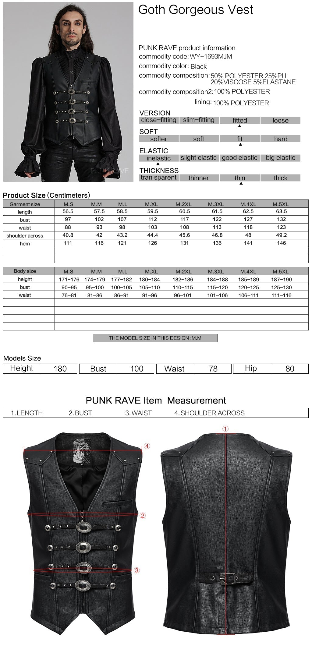 WY-1693MJM Gothic Buckle Strap Leather Texture Vest?-??Punk Rave Clothing