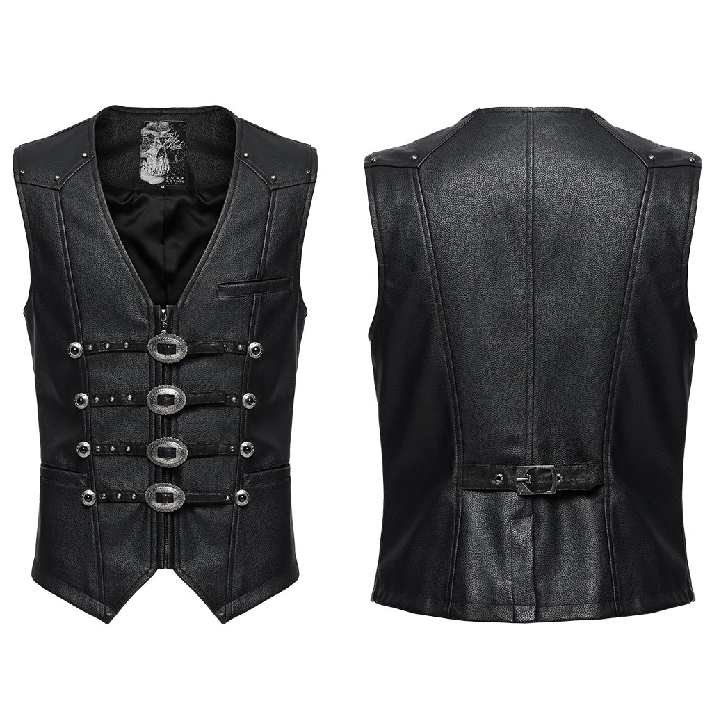 WY-1693MJM Gothic Buckle Strap Leather Texture Vest?-??Punk Rave Clothing