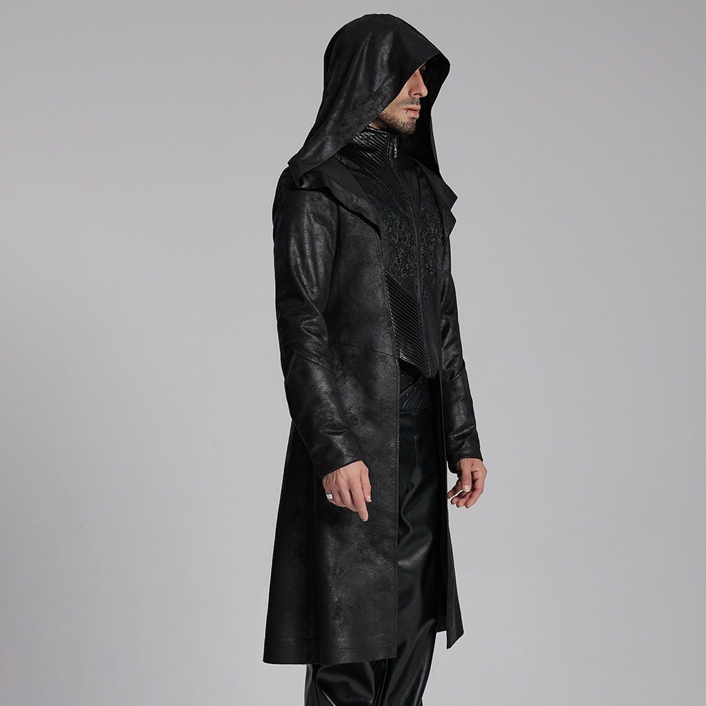 WY-1695XCM Gothic Wizard Hooded Mens Coat Long Black Trench?-??Punk Rave Clothing