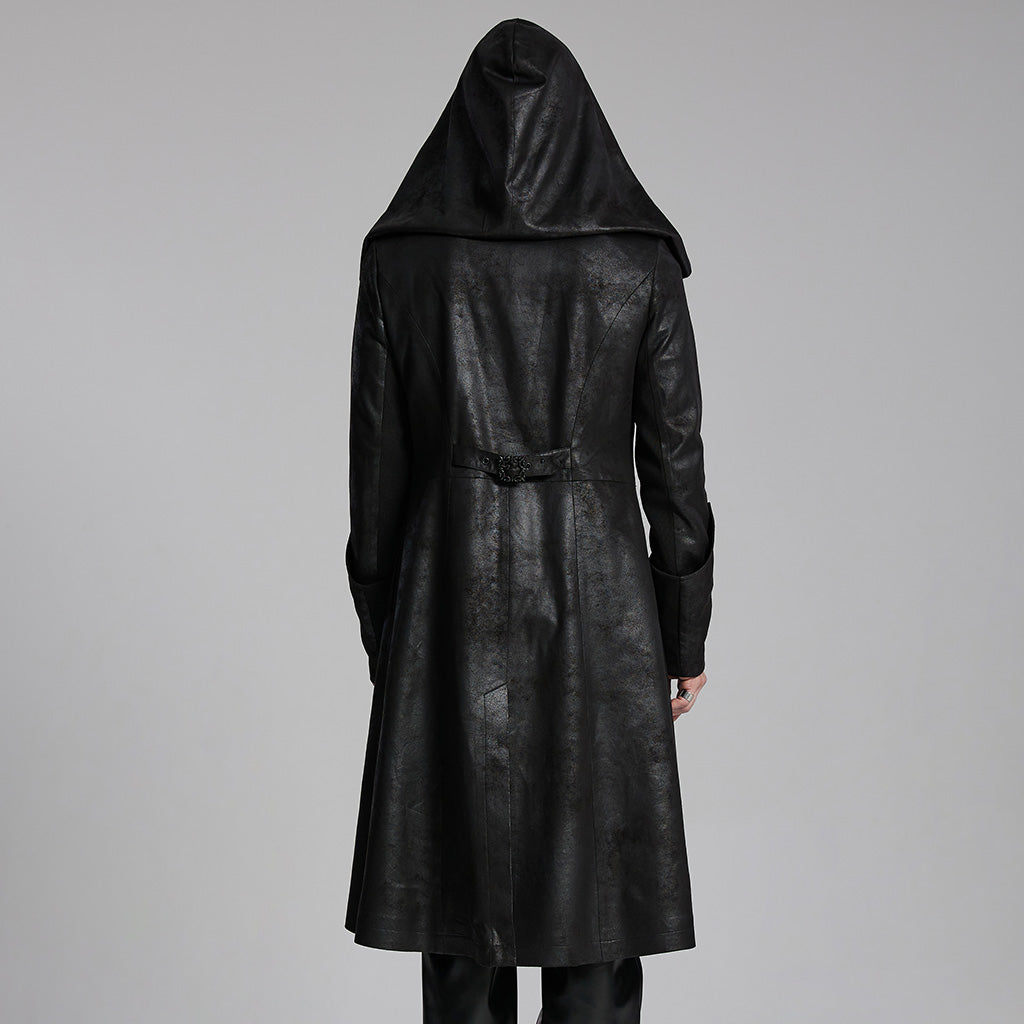WY-1695XCM Gothic Wizard Hooded Mens Coat Long Black Trench?-??Punk Rave Clothing