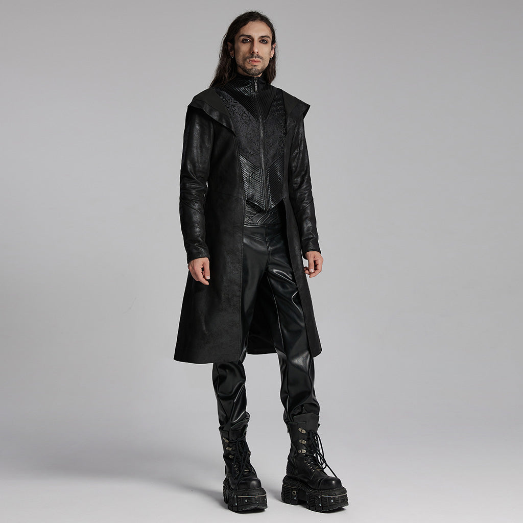 WY-1695XCM Gothic Wizard Hooded Mens Coat Long Black Trench?-??Punk Rave Clothing