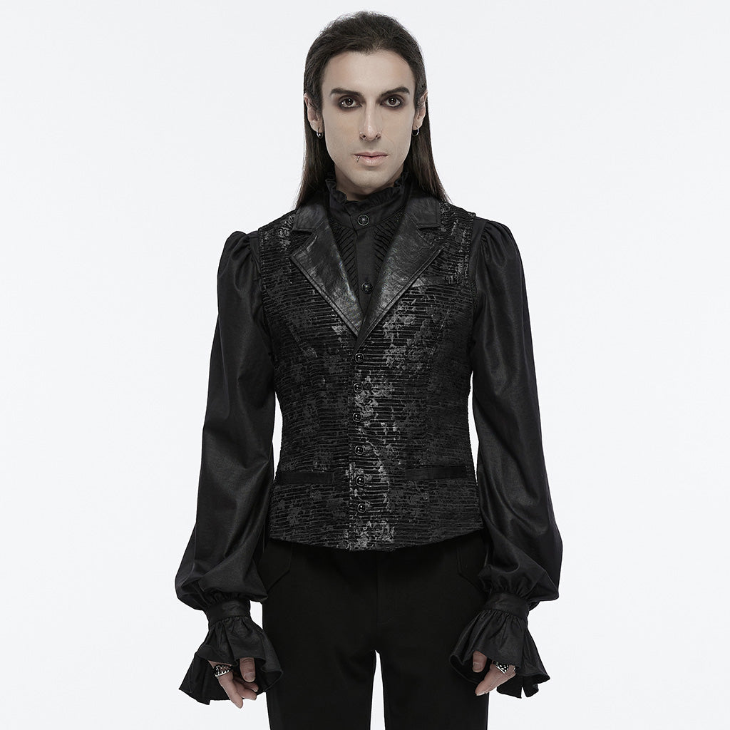 WY-1698MJM Exquisite Violet Jacquard Gothic Vest with Leather Lapels?-??Punk Rave Clothing