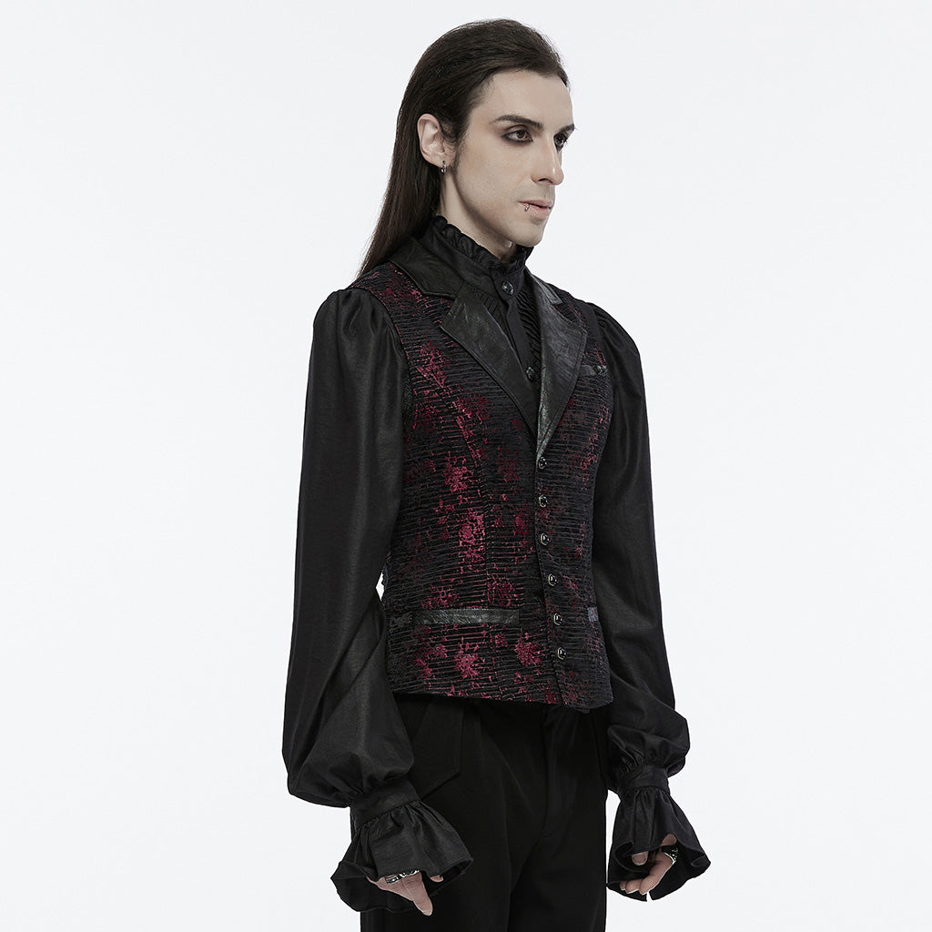 WY-1698MJM Exquisite Violet Jacquard Gothic Vest with Leather Lapels?-??Punk Rave Clothing