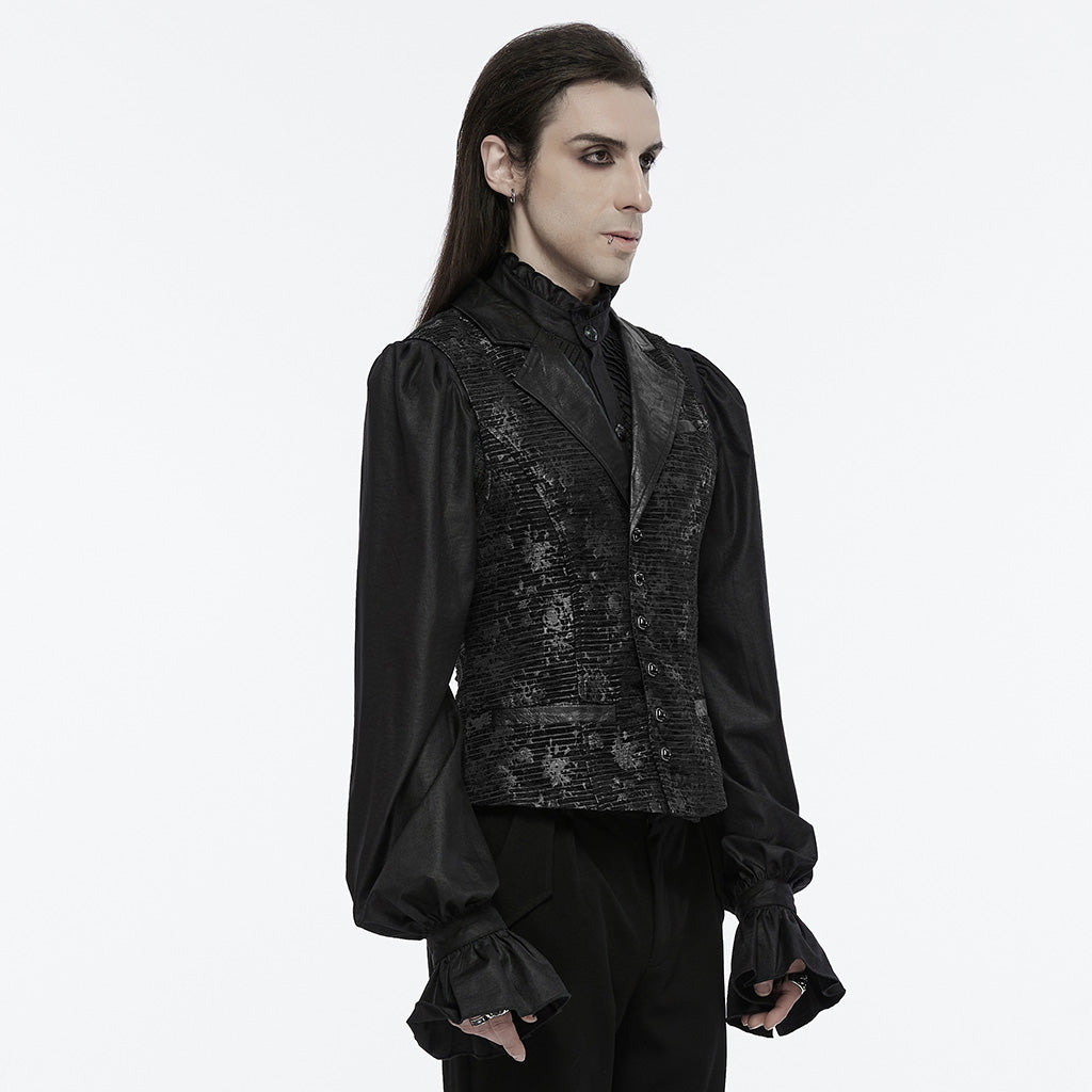 WY-1698MJM Exquisite Violet Jacquard Gothic Vest with Leather Lapels?-??Punk Rave Clothing