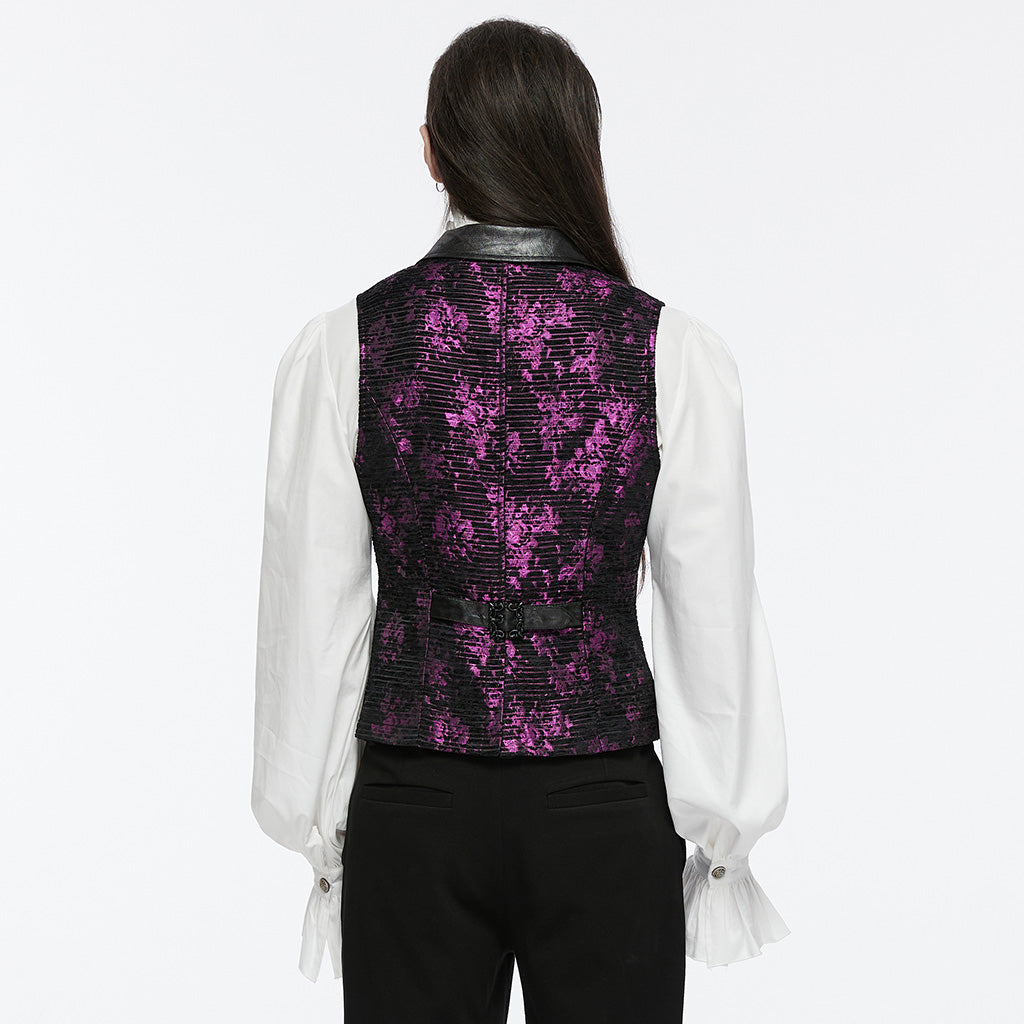 WY-1698MJM Exquisite Violet Jacquard Gothic Vest with Leather Lapels?-??Punk Rave Clothing