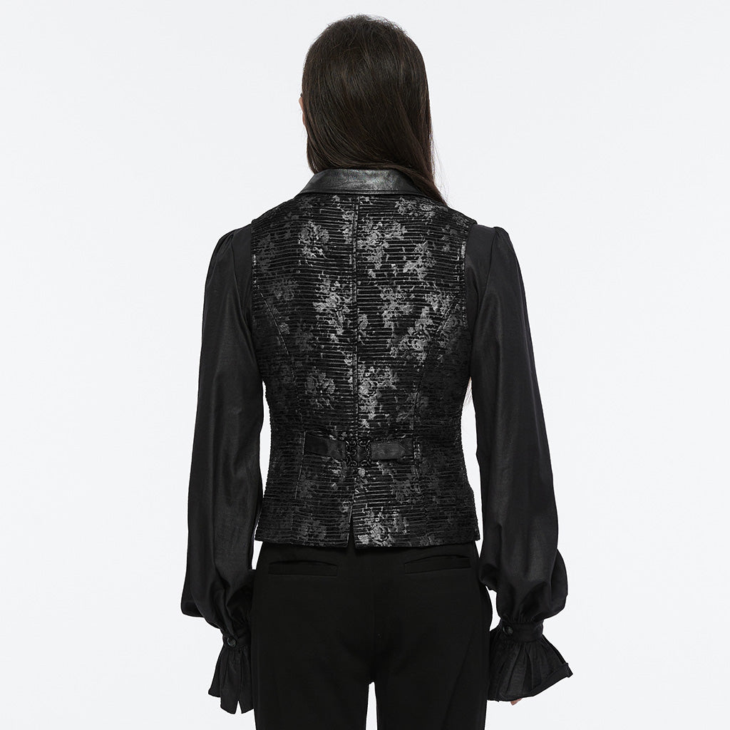 WY-1698MJM Exquisite Violet Jacquard Gothic Vest with Leather Lapels?-??Punk Rave Clothing