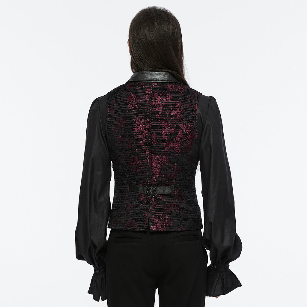 WY-1698MJM Exquisite Violet Jacquard Gothic Vest with Leather Lapels?-??Punk Rave Clothing