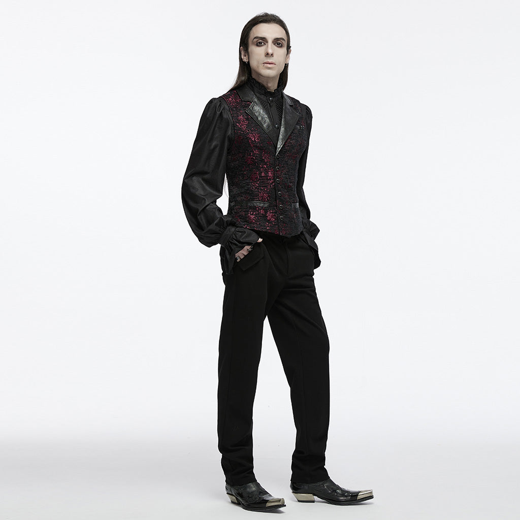 WY-1698MJM Exquisite Violet Jacquard Gothic Vest with Leather Lapels?-??Punk Rave Clothing