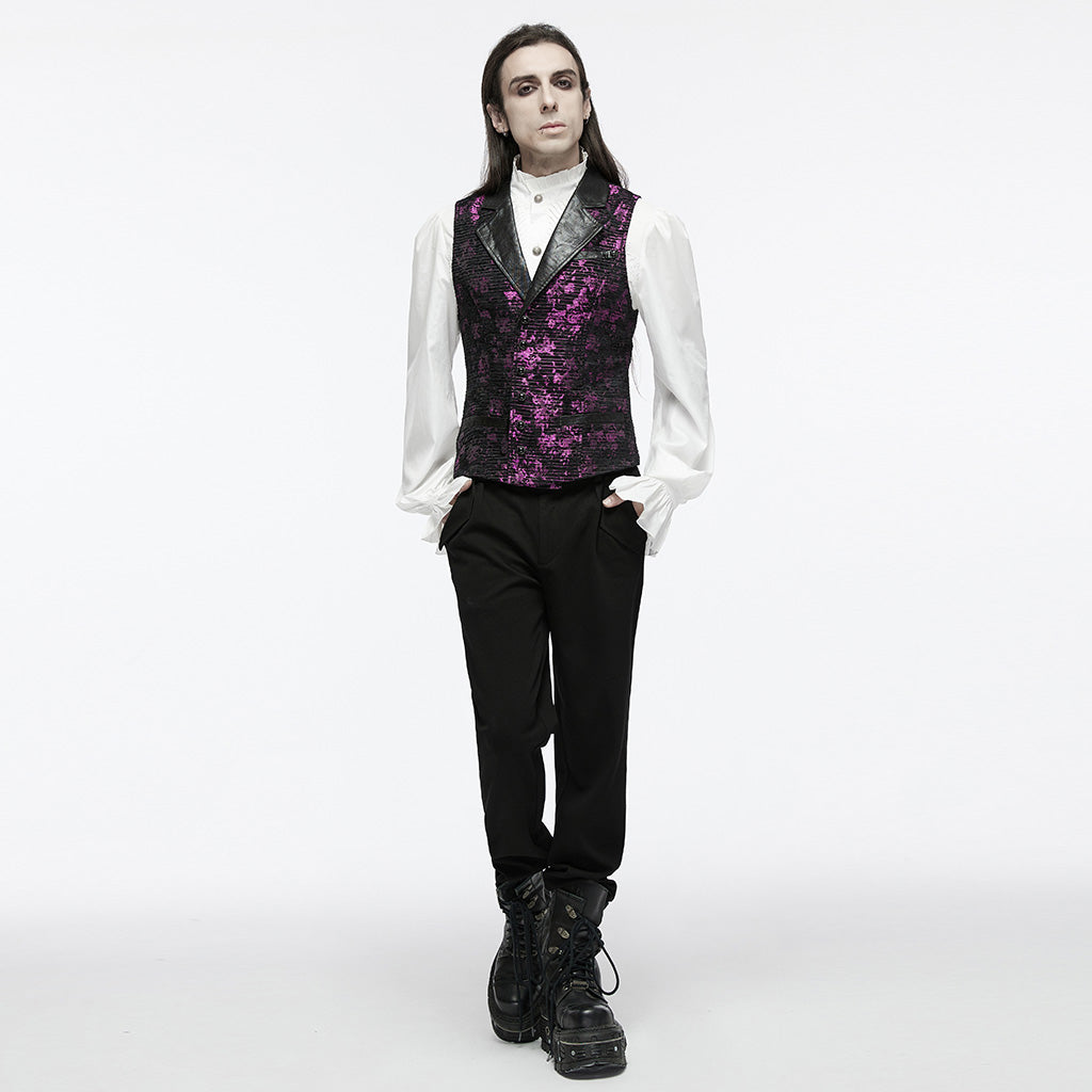 WY-1698MJM Exquisite Violet Jacquard Gothic Vest with Leather Lapels?-??Punk Rave Clothing