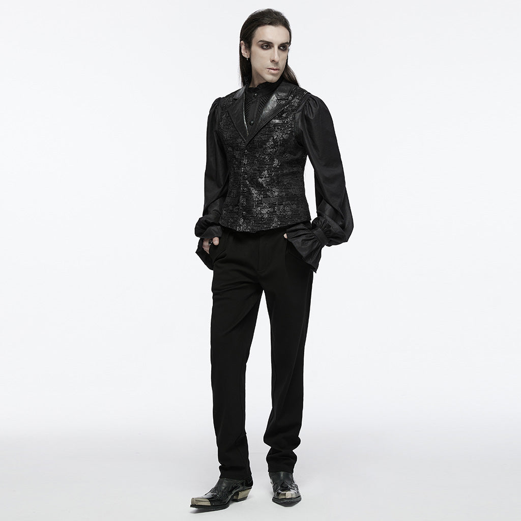 WY-1698MJM Exquisite Violet Jacquard Gothic Vest with Leather Lapels?-??Punk Rave Clothing