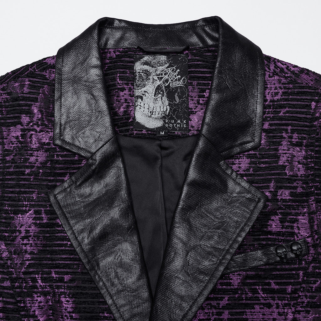 WY-1698MJM Exquisite Violet Jacquard Gothic Vest with Leather Lapels?-??Punk Rave Clothing