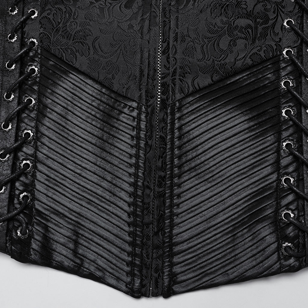 WY-1699MJM Elegant Gothic Embroidered Vest with Leather Corset Accents?-??Punk Rave Clothing