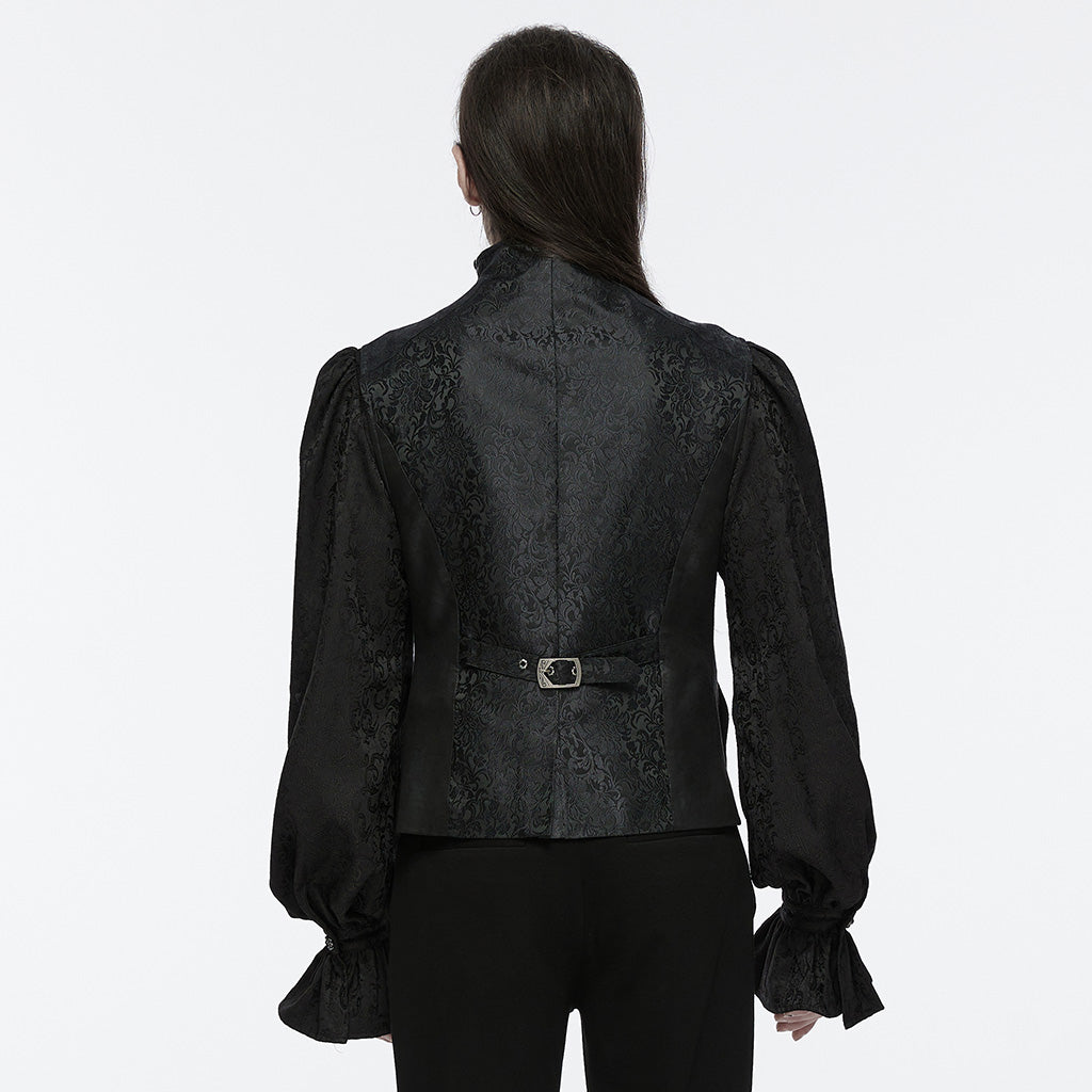 WY-1699MJM Elegant Gothic Embroidered Vest with Leather Corset Accents?-??Punk Rave Clothing