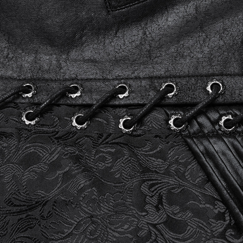 WY-1699MJM Elegant Gothic Embroidered Vest with Leather Corset Accents?-??Punk Rave Clothing