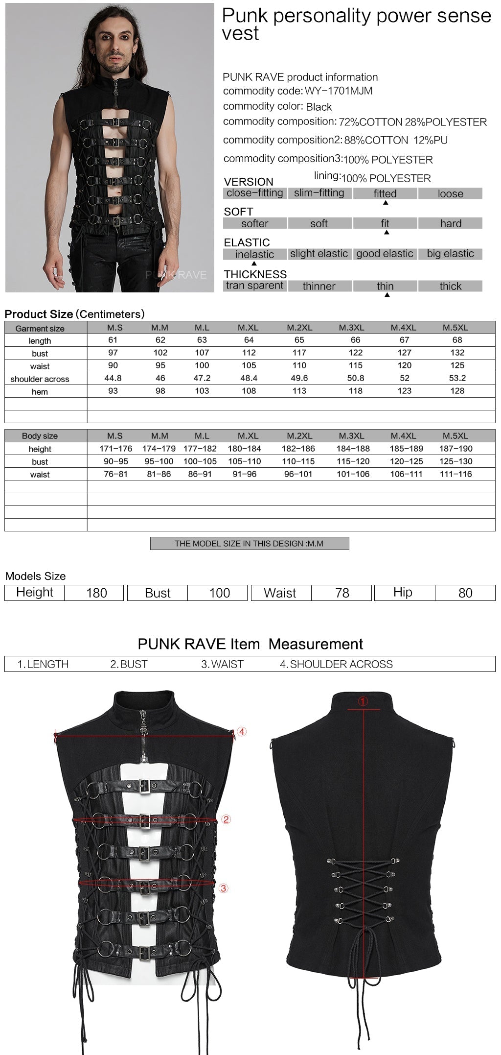 WY-1701MJM Gothic Leather Strapped Mesh Biker Punk Vests Zipper Closure?-??Punk Rave Clothing