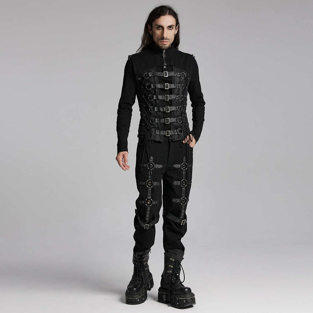 WY-1701MJM Gothic Leather Strapped Mesh Biker Punk Vests Zipper Closure?-??Punk Rave Clothing