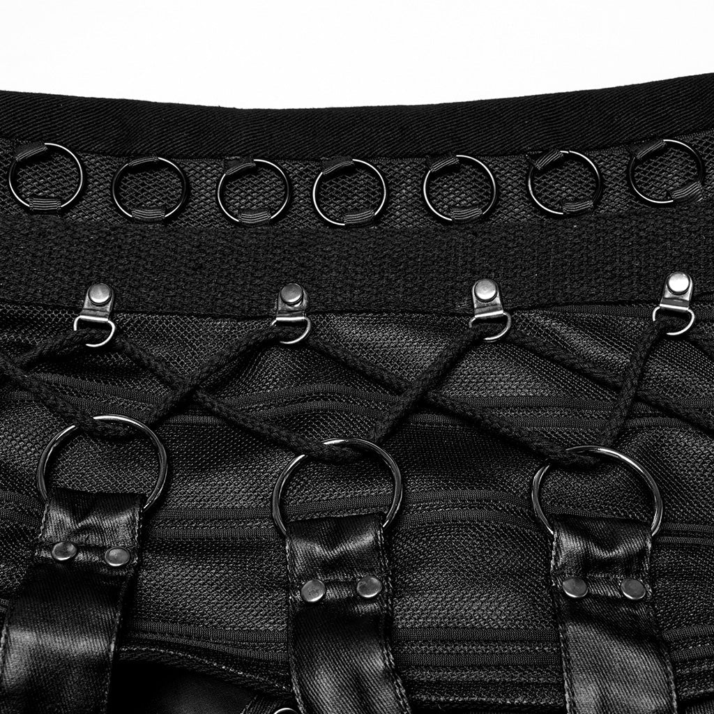 WY-1701MJM Gothic Leather Strapped Mesh Biker Punk Vests Zipper Closure?-??Punk Rave Clothing