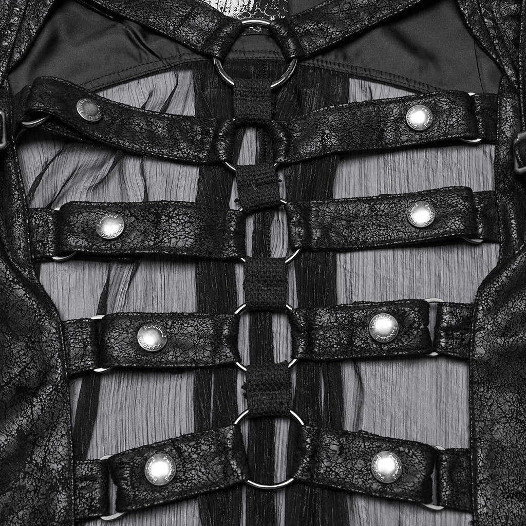 WY-1711MJF Hooded Sheer Black Strappy Long Punk Vest