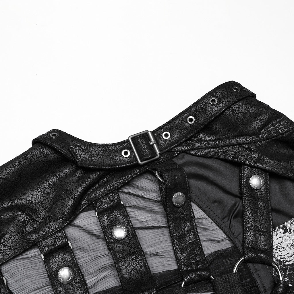WY-1711MJF Hooded Sheer Black Strappy Long Punk Vest