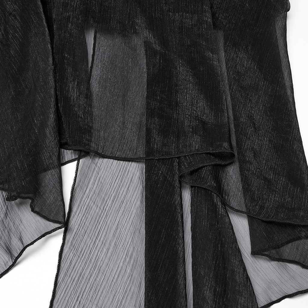 WY-1711MJF Hooded Sheer Black Strappy Long Punk Vest