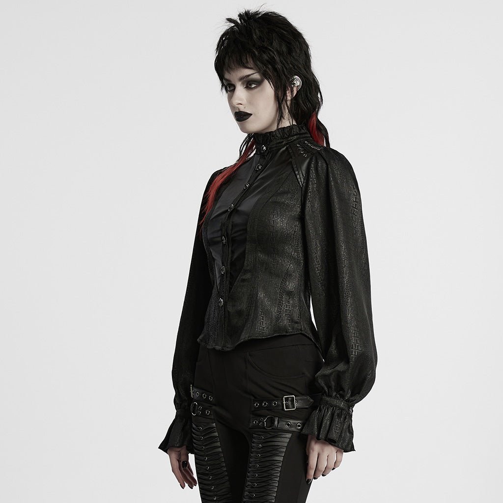 WY-1712CCF Gothic Jacket Victorian Style High Collar Buttoned Design Puff Sleeves