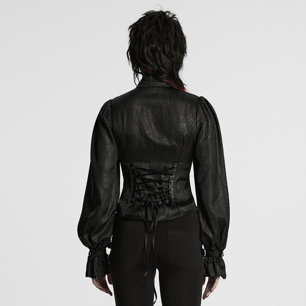 WY-1712CCF Gothic Jacket Victorian Style High Collar Buttoned Design Puff Sleeves