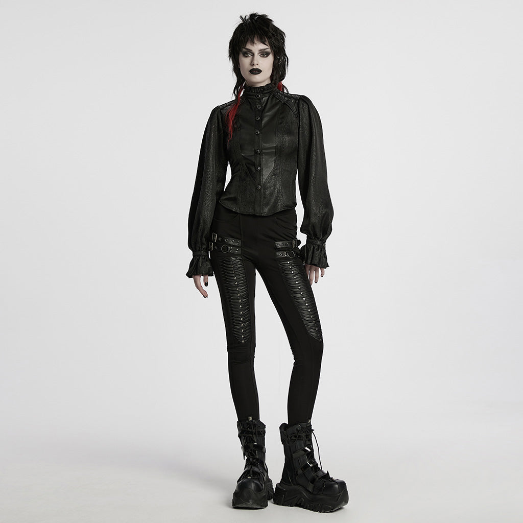 WY-1712CCF Gothic Jacket Victorian Style High Collar Buttoned Design Puff Sleeves